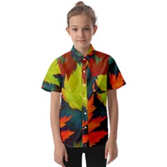 Leaves Foliage Autumn Nature Forest Fall Kids  Short Sleeve Shirt by Uceng