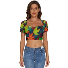 Leaves Foliage Autumn Nature Forest Fall Short Sleeve Square Neckline Crop Top  by Uceng