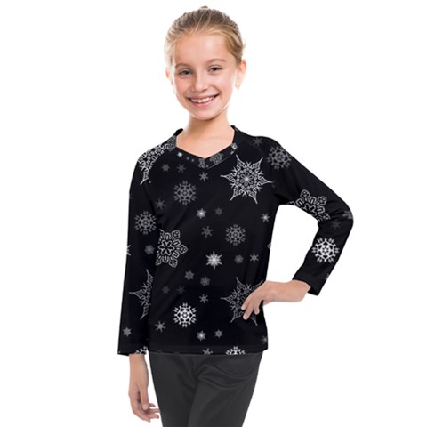 Christmas Snowflake Seamless Pattern With Tiled Falling Snow Kids  Long Mesh Tee by Uceng