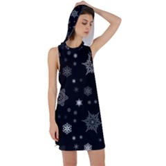 Christmas Snowflake Seamless Pattern With Tiled Falling Snow Racer Back Hoodie Dress by Uceng