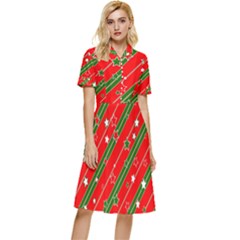 Christmas Paper Star Texture Button Top Knee Length Dress by Uceng