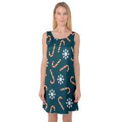 Christmas Seamless Pattern With Candies Snowflakes Sleeveless Satin Nightdress by Uceng