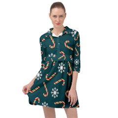 Christmas Seamless Pattern With Candies Snowflakes Mini Skater Shirt Dress by Uceng