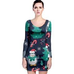 Colorful Funny Christmas Pattern Long Sleeve Bodycon Dress