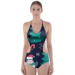 Colorful Funny Christmas Pattern Cut-Out One Piece Swimsuit