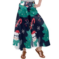 Colorful Funny Christmas Pattern Satin Palazzo Pants