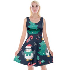 Colorful Funny Christmas Pattern Reversible Velvet Sleeveless Dress