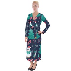 Colorful Funny Christmas Pattern Velvet Maxi Wrap Dress