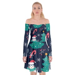 Colorful Funny Christmas Pattern Off Shoulder Skater Dress