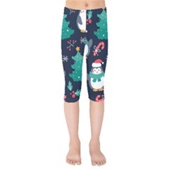 Colorful Funny Christmas Pattern Kids  Capri Leggings  by Uceng