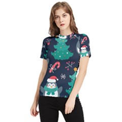 Colorful Funny Christmas Pattern Women s Short Sleeve Rash Guard