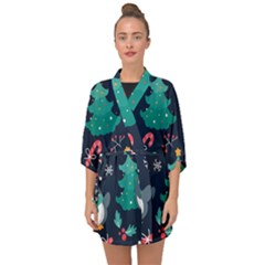 Colorful Funny Christmas Pattern Half Sleeve Chiffon Kimono by Uceng