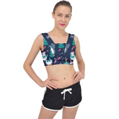 Colorful Funny Christmas Pattern V-Back Sports Bra