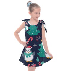 Colorful Funny Christmas Pattern Kids  Tie Up Tunic Dress