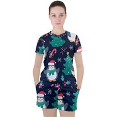 Colorful Funny Christmas Pattern Women s Tee and Shorts Set