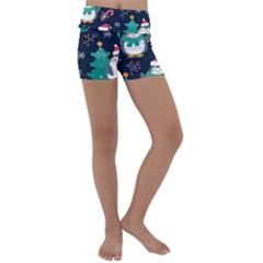 Colorful Funny Christmas Pattern Kids  Lightweight Velour Yoga Shorts by Uceng