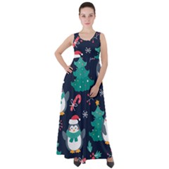 Colorful Funny Christmas Pattern Empire Waist Velour Maxi Dress