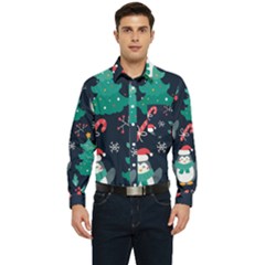 Colorful Funny Christmas Pattern Men s Long Sleeve Pocket Shirt 