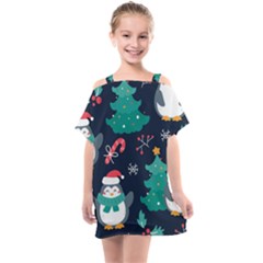 Colorful Funny Christmas Pattern Kids  One Piece Chiffon Dress