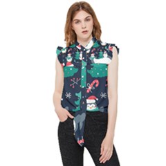 Colorful Funny Christmas Pattern Frill Detail Shirt