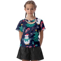Colorful Funny Christmas Pattern Kids  Front Cut Tee