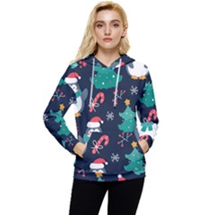 Colorful Funny Christmas Pattern Women s Lightweight Drawstring Hoodie