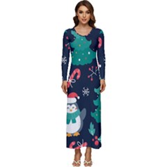 Colorful Funny Christmas Pattern Long Sleeve Velour Longline Maxi Dress