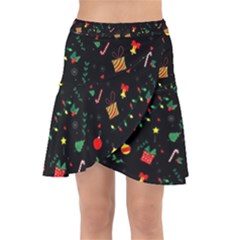 Christmas Pattern Texture Colorful Wallpaper Wrap Front Skirt by Uceng