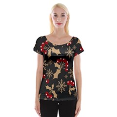 Christmas Pattern With Snowflakes Berries Cap Sleeve Top