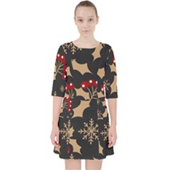 Christmas Pattern With Snowflakes Berries Quarter Sleeve Pocket Dress by Uceng