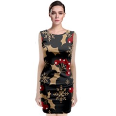 Christmas Pattern With Snowflakes Berries Sleeveless Velvet Midi Dress by Uceng