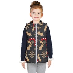 Christmas Pattern With Snowflakes Berries Kids  Hooded Puffer Vest by Uceng