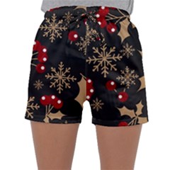 Christmas Pattern With Snowflakes Berries Sleepwear Shorts by Uceng