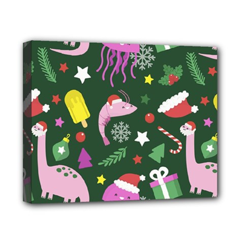 Dinosaur Colorful Funny Christmas Pattern Canvas 10  x 8  (Stretched)