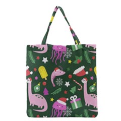 Dinosaur Colorful Funny Christmas Pattern Grocery Tote Bag