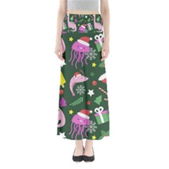 Dinosaur Colorful Funny Christmas Pattern Full Length Maxi Skirt