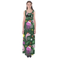 Dinosaur Colorful Funny Christmas Pattern Empire Waist Maxi Dress