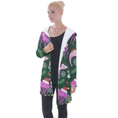 Dinosaur Colorful Funny Christmas Pattern Longline Hooded Cardigan