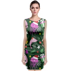 Dinosaur Colorful Funny Christmas Pattern Sleeveless Velvet Midi Dress