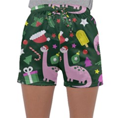 Dinosaur Colorful Funny Christmas Pattern Sleepwear Shorts by Uceng