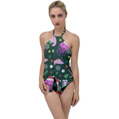 Dinosaur Colorful Funny Christmas Pattern Go with the Flow One Piece Swimsuit