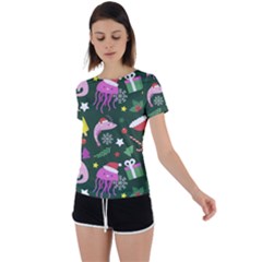 Dinosaur Colorful Funny Christmas Pattern Back Circle Cutout Sports Tee