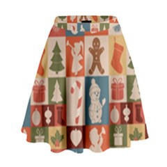 Cute Christmas Seamless Pattern Vector  - High Waist Skirt by Uceng