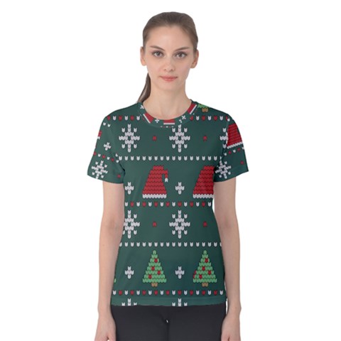 Beautiful Knitted Christmas Pattern Women s Cotton Tee by Uceng