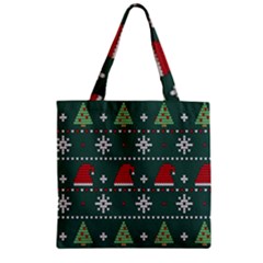 Beautiful Knitted Christmas Pattern Zipper Grocery Tote Bag by Uceng