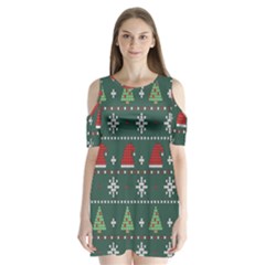 Beautiful Knitted Christmas Pattern Shoulder Cutout Velvet One Piece by Uceng