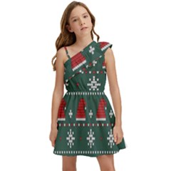 Beautiful Knitted Christmas Pattern Kids  One Shoulder Party Dress