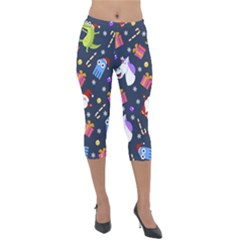 Colorful Funny Christmas Pattern Lightweight Velour Capri Leggings  by Uceng
