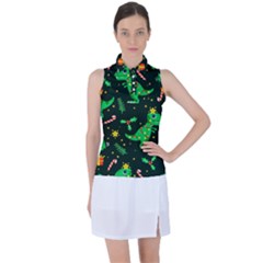 Christmas Funny Pattern Dinosaurs Women s Sleeveless Polo Tee by Uceng