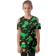 Christmas Funny Pattern Dinosaurs Fold Over Open Sleeve Top by Uceng